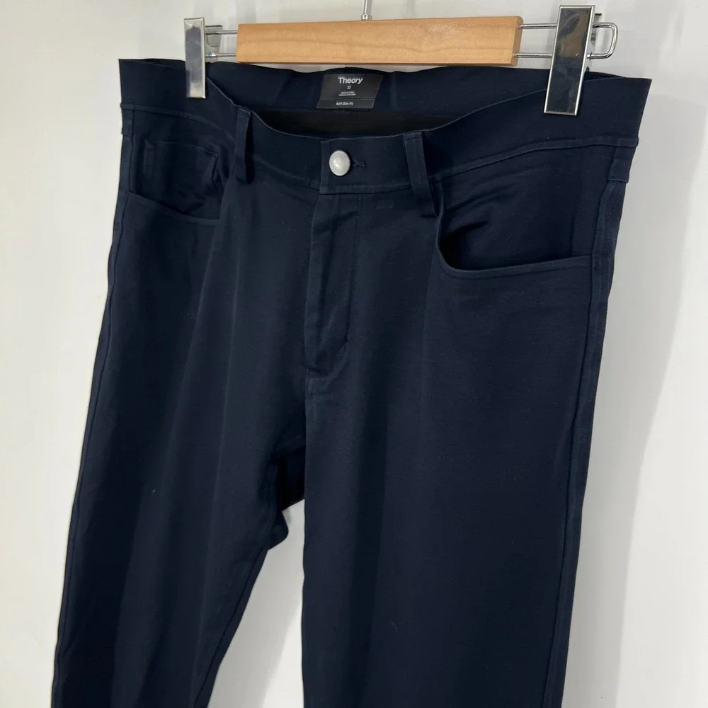 Theory Tech Raffi Slim Fit Dress Pants Mens Size 32 Navy Blue Stretch Flat Front